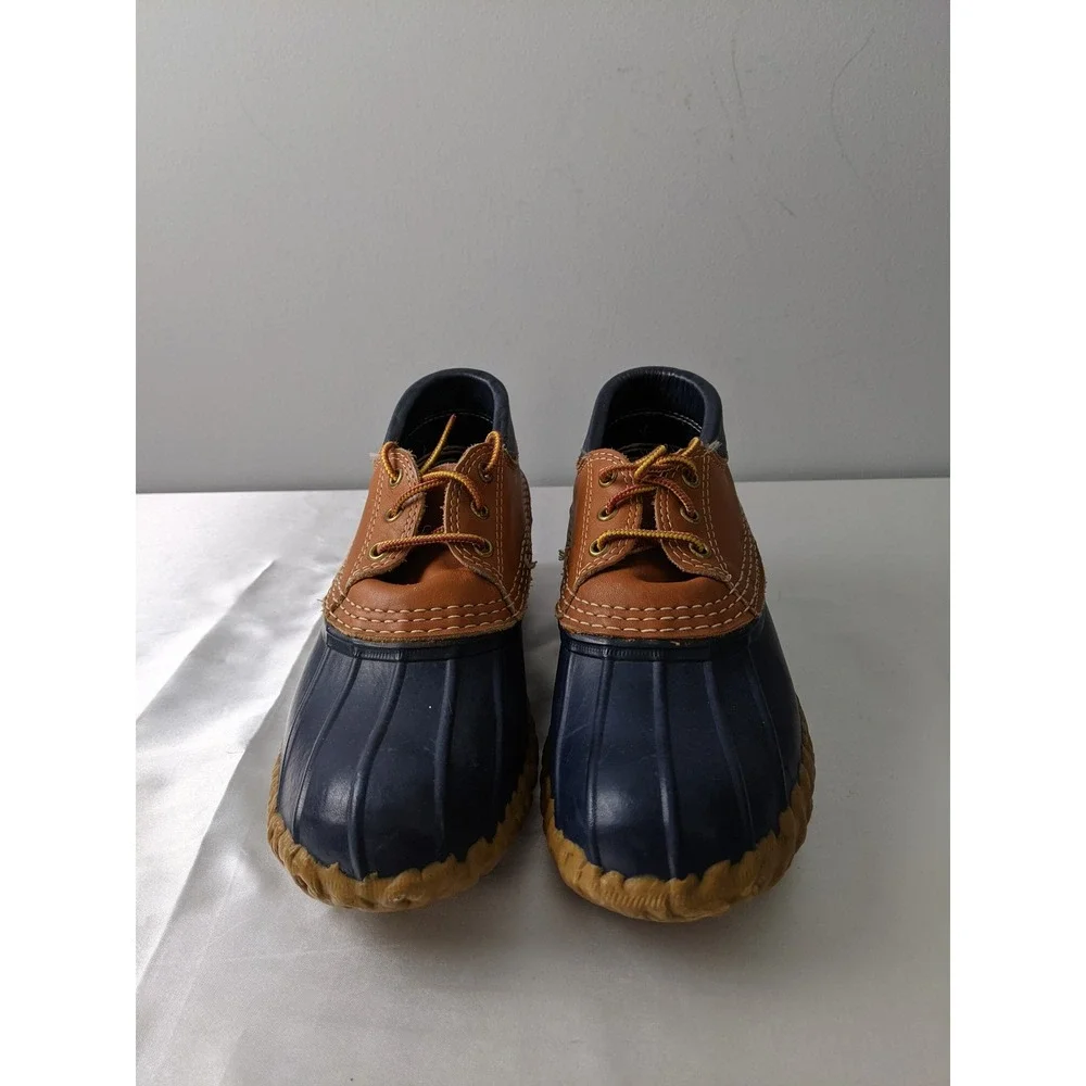 LL Bean Boots Womens 7 Low Gumshoe Duck Boots Navy Blue Tan Made in USA